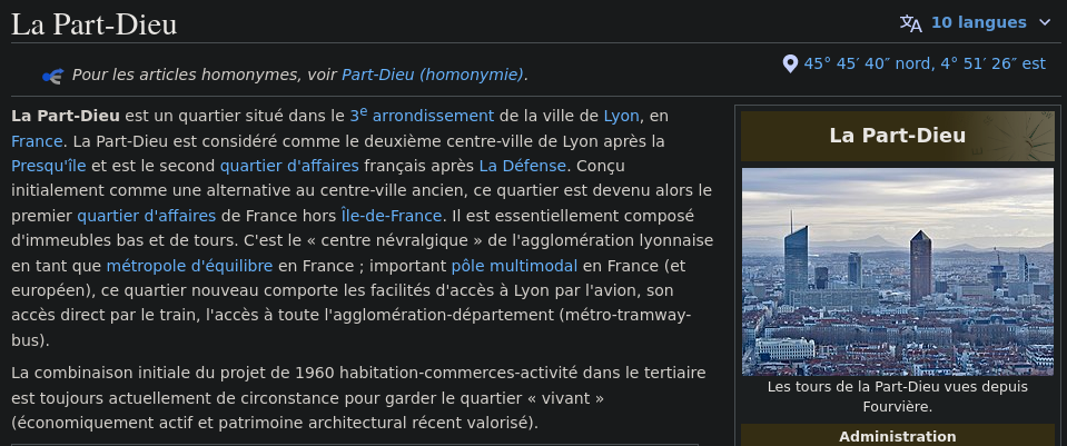 Page Wikipédia de la Part-Dieu